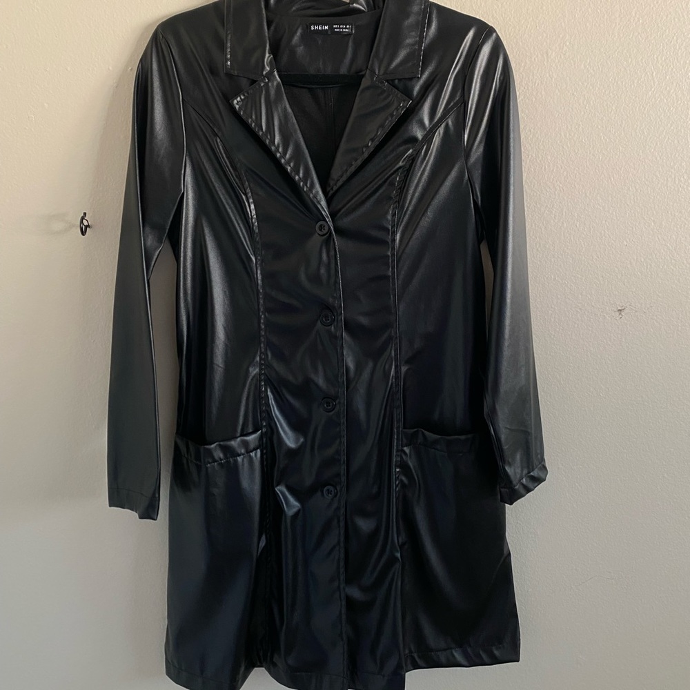 Faux leather trench coat